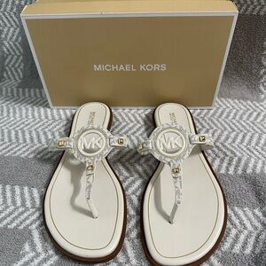 Michael Kors White and Brown Sandals with Signature Logo